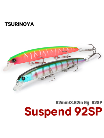 TSURINOYA 92SP Suspending Minnow Fishing Lure DW78 92mm 9g Long Casting Pike 3 hooks Hard Bait Crank Bait Wobbler Jerkbait ► Photo 1/6