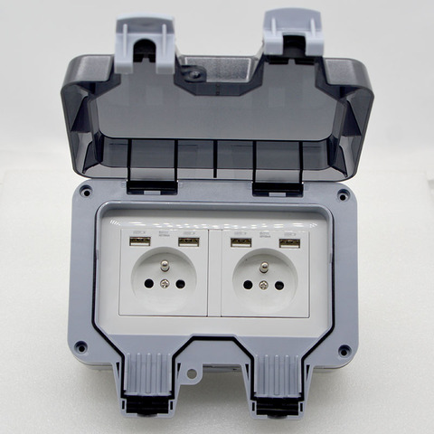 1pcs New Outdoor Waterproof USB Socket box Two position Wall Plug UK,EU, FR ,Standard Style 250V 13A Power Supply Jack Special ► Photo 1/6