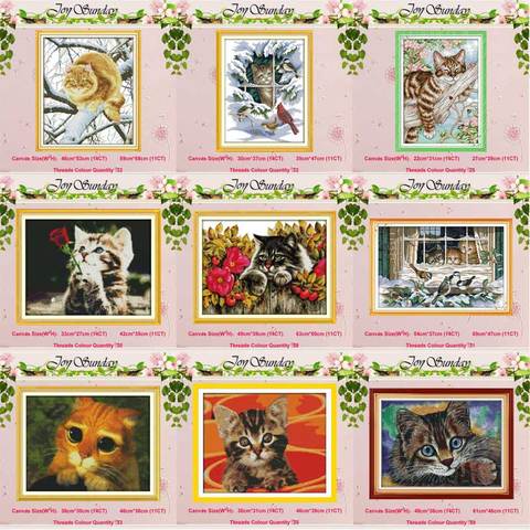Lovely fat lazy cat birds counted 11CT 14CT animals Cross Stitch Sets DIY Cross-stitch Kits Embroidery Needlework Home Decor ► Photo 1/6