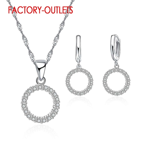 925 Sterling Silver Bridal Jewelry Sets Beads Cubic Zirconia Necklaces Hoop Earrings Women Girls Engagement Anniversary ► Photo 1/6