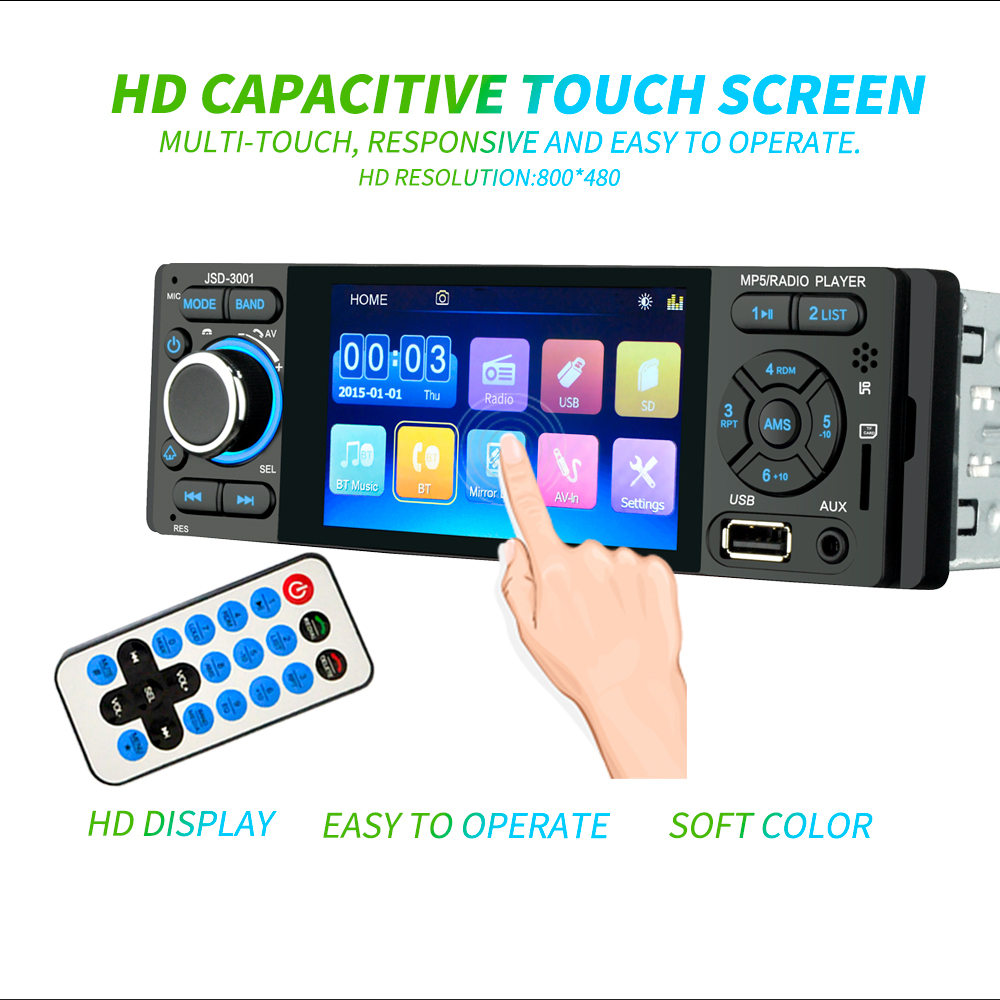 4.1" HD Headunit Mirror Link Car Radio MP5 Player Stereo Bluetooth 1 Din Camera 
