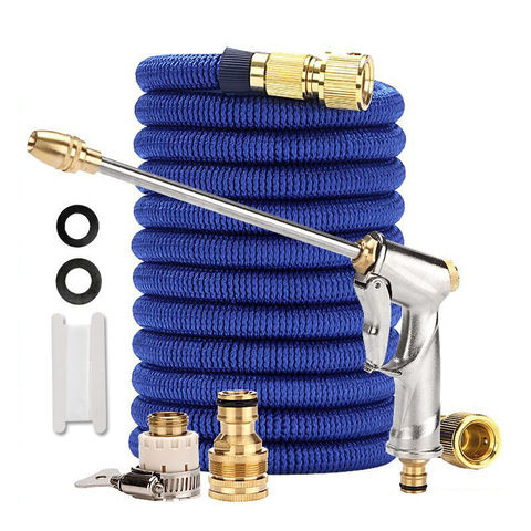 hose. With nozzle, lightweight retractable garden hose, no kinks flexibility, solid brass fittings and double latex core ► Photo 1/6