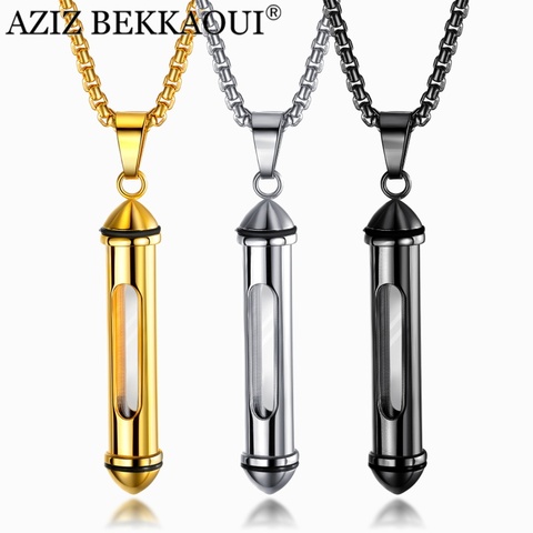 AZIZ BEKKAOUI Engrave Name Stainless Steel Men Necklaces Cremation Ash Urn Necklaces Can Be Open Memorial Cylinder Vial Pendant ► Photo 1/6