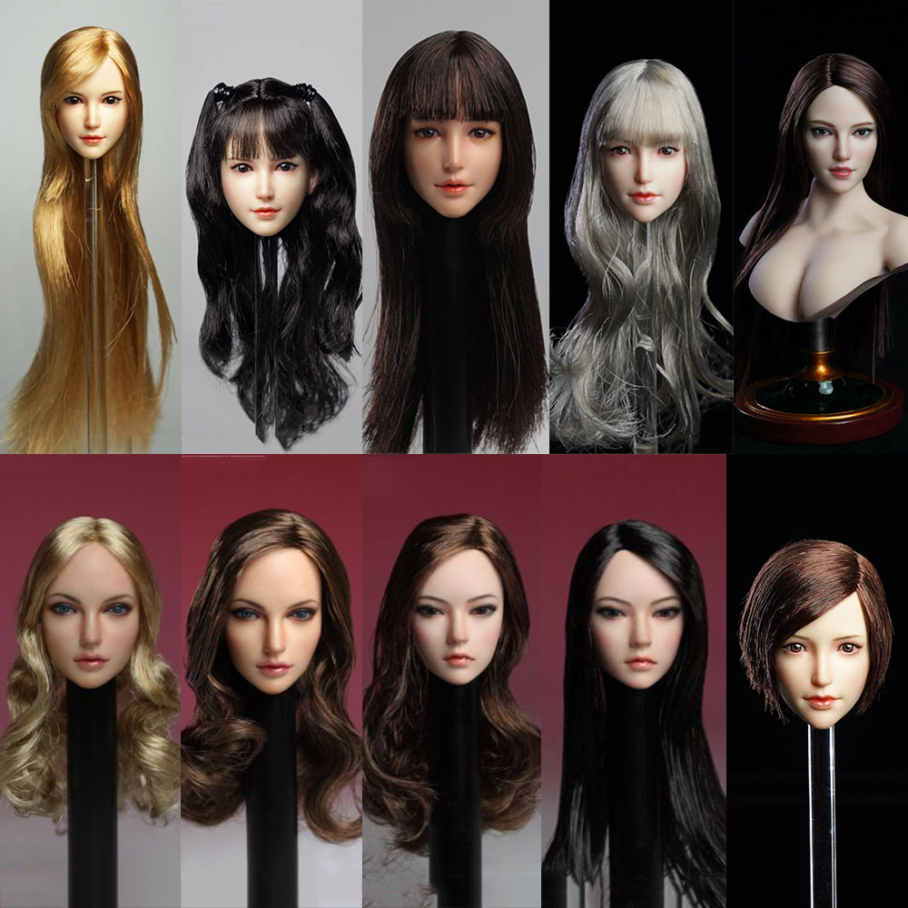 1/6 Asian Female Head Carving Sculpt Model Toy Long Hair for 12" Action Figure 