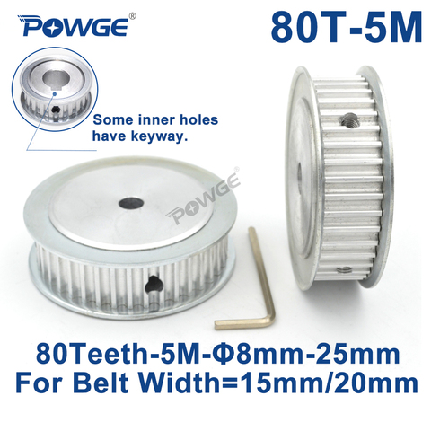 POWGE 80 Teeth HTD 5M Synchronous Timing Pulley Bore 8/10/12/15/16/17/19/20/22mm for Width 15/20mm HTD5M Gear wheel 80Teeth 80T ► Photo 1/6