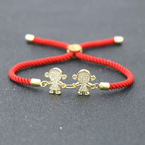 Charm Cute Copper Inlay Zircon Crystal Two Boys Two Girls Bracelet Lucky Red Rope Thread Adjustable Bracelets For Women Jewelry ► Photo 1/6