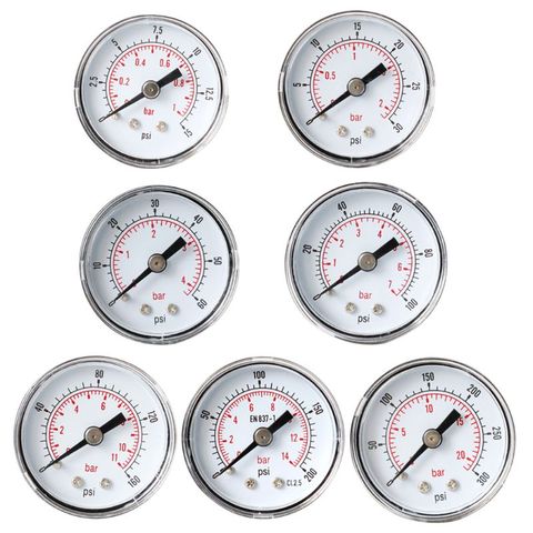 Pressure Gauge 40mm 1/8 BSPT Rear Back 15,30,60.100,160,300 PSI & Bar for Air, Gas, Water, Fuel. ► Photo 1/6