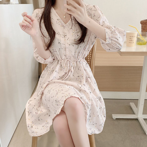 Plus Size v neck New Summer Dress Girls Boho Party Chiffon Female Vintage Dress Print long Sleeve Women Dresses Robe Vestido ► Photo 1/6