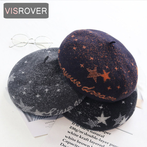 VISROVER 2022 New christmas star wool Beret Solid Autumn Hat Winter Cap Spring top quality Beret Hat Rabbit Beret gift Wholesale ► Photo 1/6