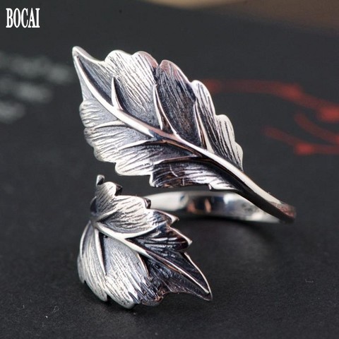 100% real S925 pure silver ring for female antique crafts Top salling ring Thai silver leaf ring fashion adjustable woman rings ► Photo 1/6