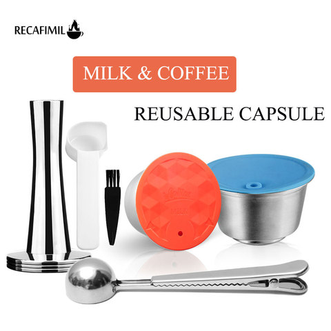 Reusable Crema  Coffee Capsule & Milk Filter Stainless Steel for Nescafe Dolce Gusto Coffee Machine Espresso Pod with Tamper ► Photo 1/6