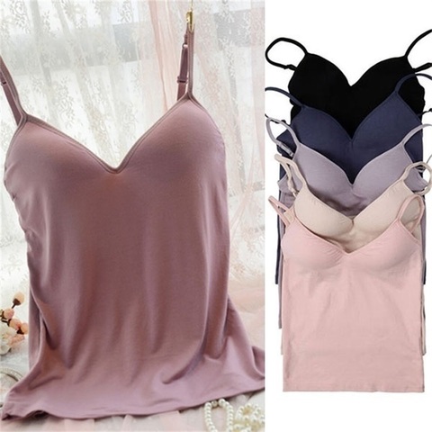 Spaghetti Strap Tank Tops Built Bra  Women Camisole Built Bra - Summer Bra Tank  Top - Aliexpress