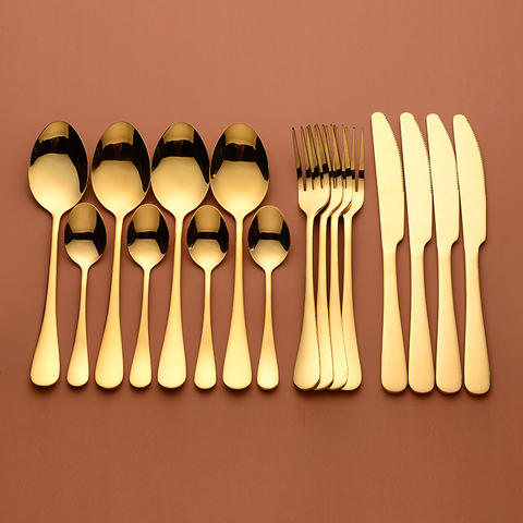 Gold Cutlery Set Forks Knives Spoons Stainless Steel Cutlery Tableware Set Golden Dinner Set Complete Dinnerware Gold Spoon New ► Photo 1/6