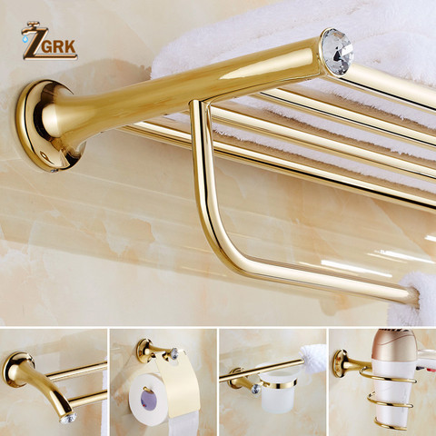 ZGRK Luxury Crystal Bathroom Accessories Set Gold Polished Bath Hardware Set Wall Mounted Bathroom Products banheiro ► Photo 1/6
