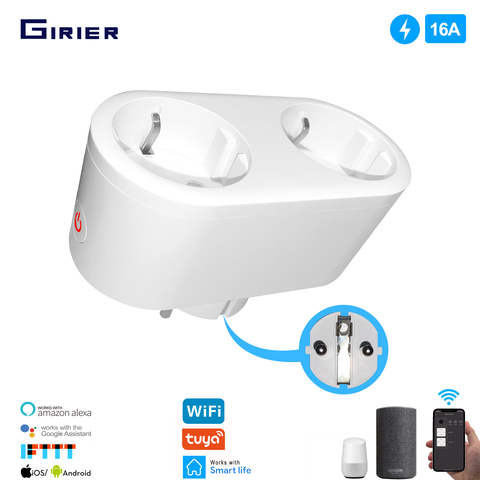 16A EU Smart Wifi Dual Socket with Power Monitor Timing Voice Tuya App Remote Control Smart Plug Support Google Assistant Alexa ► Photo 1/6
