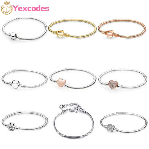 Yexcodes High quality Silver-plated Snake Chain Charm Bracelet Fit Original  Men and women Beads Fine Bracelet Jewelry Gift ► Photo 1/6