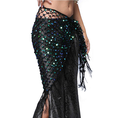 Green/Gold/Silver Belly Dance Accessories Shining Crochet Belt Sequins Hip Scarf  Tassel Wraps for Bellydance ► Photo 1/6