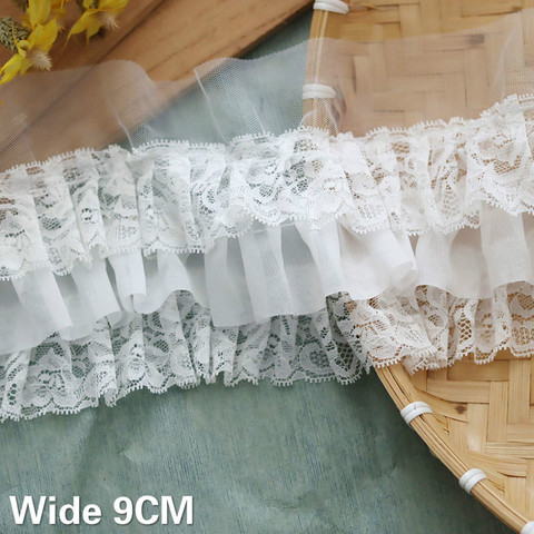 9CM Wide Three Layers White Black Pink 3D Flowers Pleated Chiffon Fabric Guipure Lace Fringe Trim Dresses DIY Sewing Supplies ► Photo 1/4