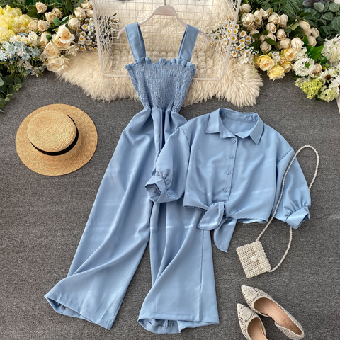 Fitaylor Summer Two Pieces Set Women Loose Short Sunscreen Jacket + Suspending Rompers Clothing Female Casual Holidays Suit ► Photo 1/6