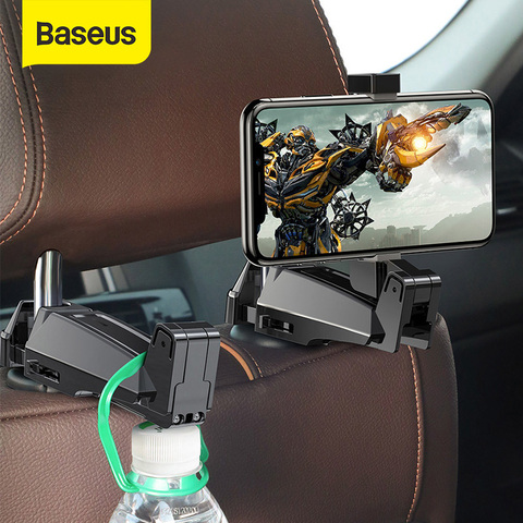 Baseus 2 in1 Car Headrest Hook with Phone Holder Back Seat Hook for Bag Handbag Fastener Backseat Organizer Multifunction Clip ► Photo 1/6