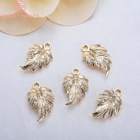 10PCS 12x19MM 24K Gold Color Plated Brass Leaf Leaves for DIY Jewelry Making Findings Accessories ► Photo 1/5