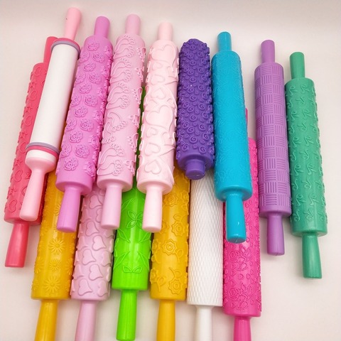 2022 Pastic Non-Stick Fondant Rolling Pin Tool Portable Embossed Rolling Pin Heart Pattern Fondant Pastry Cake Decorating Tool ► Photo 1/6