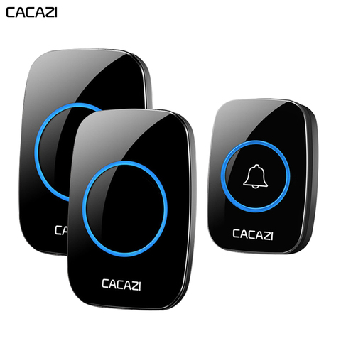 CACAZI Waterproof Wireless Doorbell 100-240V 60 Rings 5 Volume Chime 300M Remote Led Light Home Eu Us Uk Plug Black Door Bell ► Photo 1/6