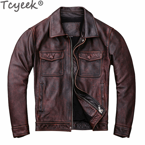 Tcyeek Real Leather Jacket Men Clothes 2022 Streetwear Fashion Men Cow Leather Short Coat Slim Fit 5xl Genuine Leather Coat 1826 ► Photo 1/6