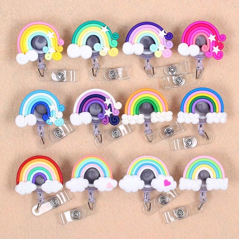 Colorful Rainbow 60cm Retractable Badge Reel Student Nurse Horizontal type Exhibition ID Name Card Badge Holder Office Supplies ► Photo 1/6
