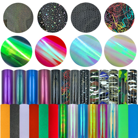 Various Iridescent Flock Glow PET PU Heat Transfer Vinyl HTV Printing Film For TShirt Iron on Fabric DIY Design for Cricut Vinyl ► Photo 1/6