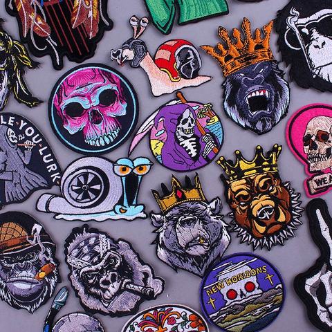 Punk Skull Rock Patch Iron On Patches On Clothes Biker Patch For Jackets DIY Jeans Vest Jacket Back Parches Embroidery Patches ► Photo 1/6