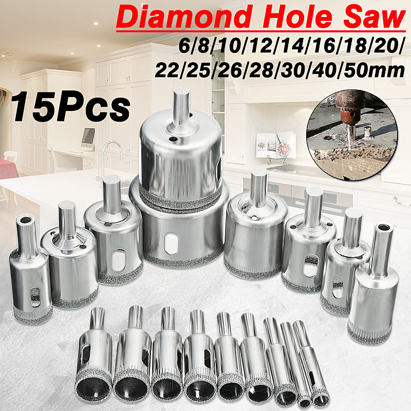 15pcs/set Diamond hole saw drill bit tool 6-50mm ceramic porcelain glass marble 6/8/10/12/14/16/18/20/22/25/26/28/30/40 / 50mm ► Photo 1/6