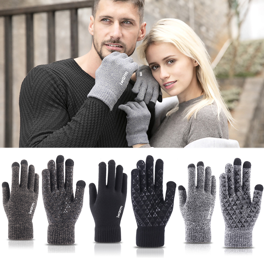 New Couple Gloves Winter Warm Women Men Knitted Touch Screen Full Finger Fashion