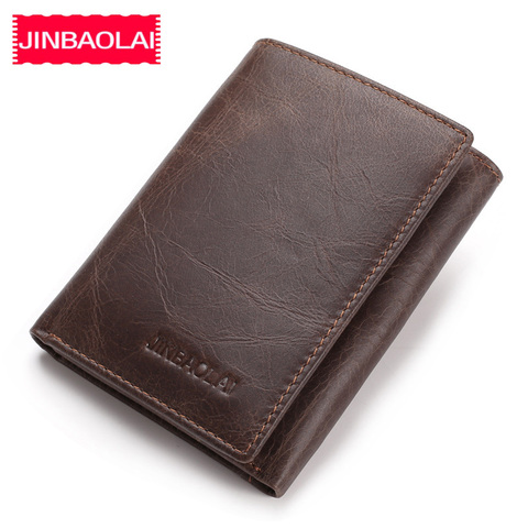 JINBAOLAI Genuine Cow Leather Men Wallets Card Holder Note Compartment Short Wallets Vintage Brand High Quality Purses For Male ► Photo 1/6