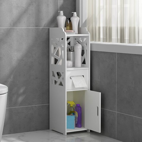 Small Bathroom Storage Corner Floor Cabinet with Doors and Shelves Thin Toilet Vanity Cabinet Narrow Bath Sink Organizer ► Photo 1/5