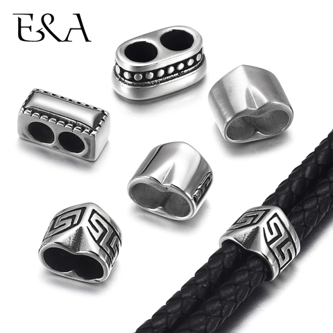 4pcs 316L Stainless Steel Double Hole Beads Fit 5mm 4mm Round Leather Cord Bracelet Spacer DIY Jewelry Making Metal Accessories ► Photo 1/6