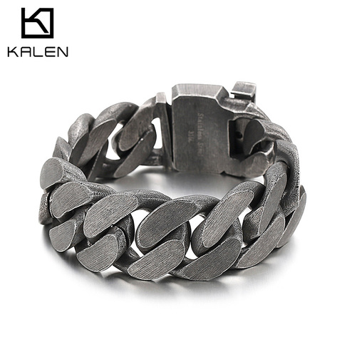 Kalen Vintage Heavy Men's Stainless Steel Bracelet Matte Wide Hand Wrist Chain Jewelry ► Photo 1/6