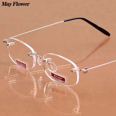 May Flower Square Rimelss Reading Glasses Flexible Presbyopic Eye Glasses With Case Resin Clear Lens  Frameless Glass Frame Men ► Photo 1/6