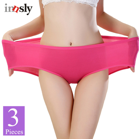 3 Pack Plus Size Women Briefs Sexy Lace Large Panties Soft Bamboo Fiber  Female Underpants