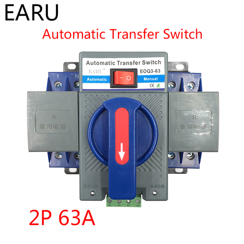 2P 63A 230V MCB Type Dual Power Automatic Transfer Switch ATS ATSE For Generator Photovoltaic PV System Battery CE Certificated ► Photo 1/6