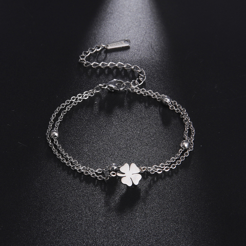 Skyrim Lucky Four-leaf Clover Beads Double Layers Bracelets Adjustable Stainless Steel Charm Bracelet Jewelry for Women Girls ► Photo 1/6