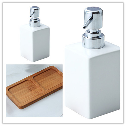 320ml Ceramic Shower Gel Bottle Ceramic Bathroom Accessories Set Hand Sanitizer Bottle Liquid Soap Dispenser with Wood Tray ► Photo 1/6