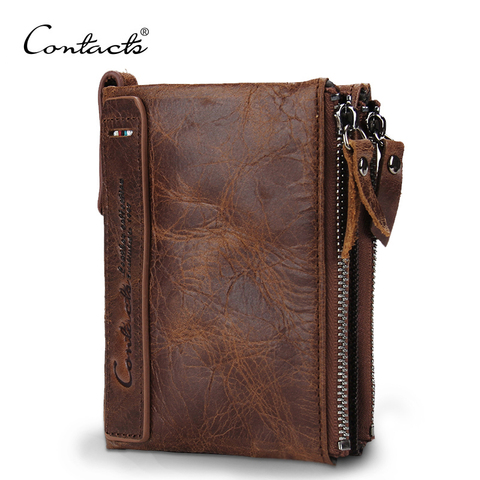 CONTACT'S HOT Genuine Crazy Horse Cowhide Leather Men Wallet Short Coin Purse Small Vintage Wallets Brand High Quality Designer ► Photo 1/6