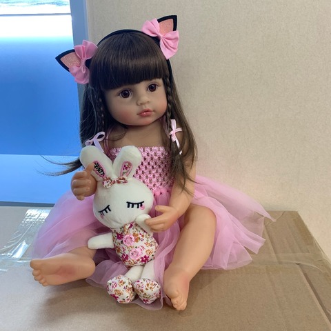 55CM real size  bebe doll reborn toddler girl pink princess bath toy very soft full body silicone girl doll surprice ► Photo 1/6