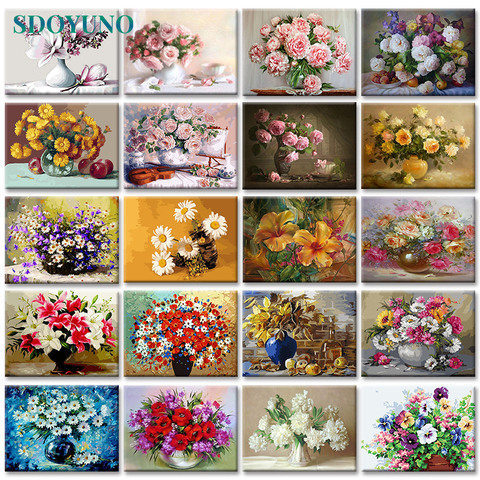 SDOYUNO 40x50cm oil painting by numbers Flowers Nature pictures by numbers On Canvas Room Decoration Frameless DIY Digital Paint ► Photo 1/6