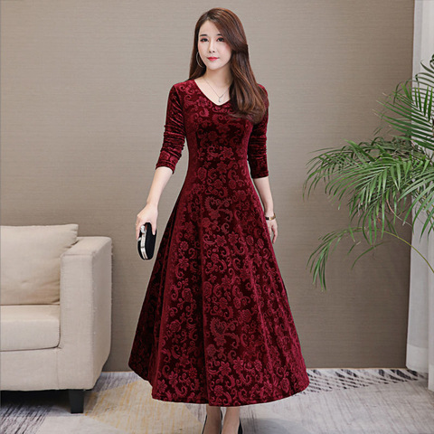 Elegant Velvet dress Solid Long Sleeve Party Women Sexy v neck Slim Fit Autumn Fashion gothic elbise vestidos Mujer femme winter ► Photo 1/1