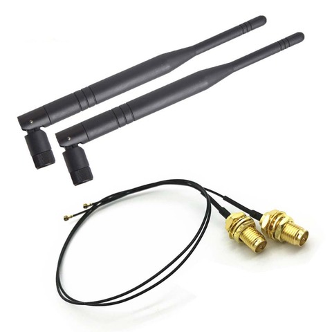 2 x 6dBi Dual Band M.2 IPEX MHF4 U.fl Cable to RP-SMA Wifi Antenna Set for Intel  AX200 9260 9560 8265 8260 7265 NGFF M.2 Card ► Photo 1/6