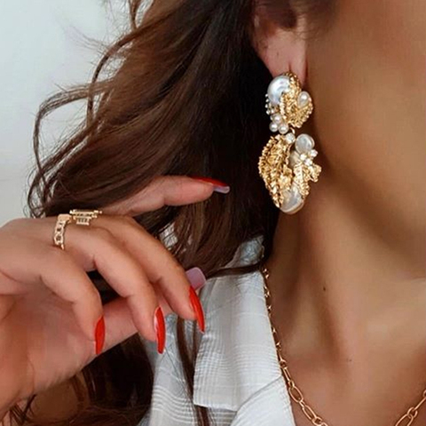 JUJIA za Pearl Earring For Women Gold Color Crystal Beaded Drop Earrings Trendy Jewelry Statement Earrings Brincos Gift ► Photo 1/6