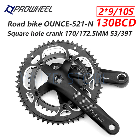 PROWHEEL Road Square Hole Double Sprockets Crankset 53/39T 170mm Crank 130 BCD Bottom Bracket Road Bicycle parts ► Photo 1/6