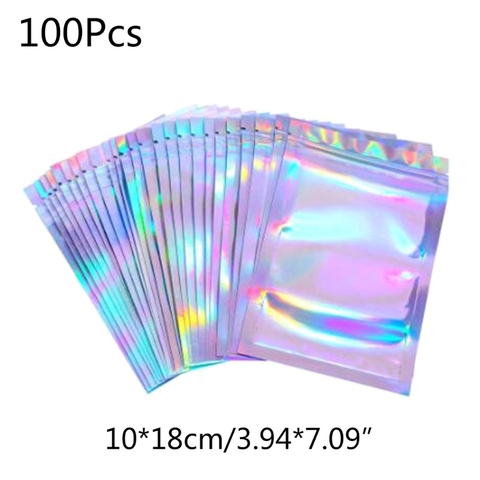 100pcs Translucent Zip Lock Bags Holographic Storage Bag Xmas Gift Packaging ► Photo 1/6